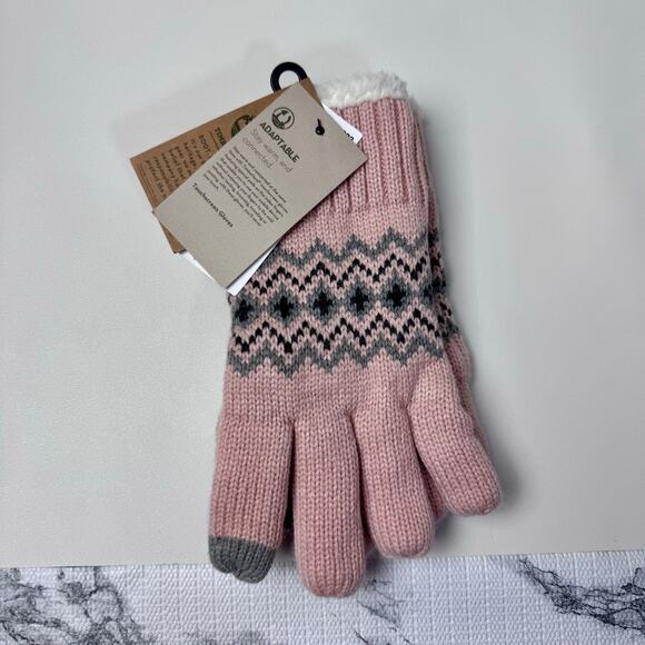 Timberland Women's Knit Fleece Lined Touchscreen Gloves Fair Isle Pink Gray - Picture 3 of 4